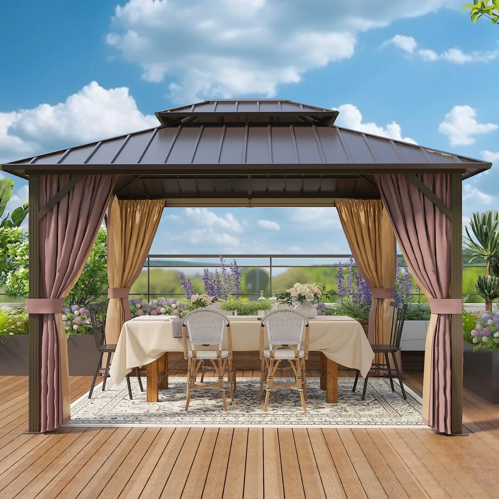 10x12 Hardtop Gazebo, Galvanized Steel Double Roof with Aluminum Frame