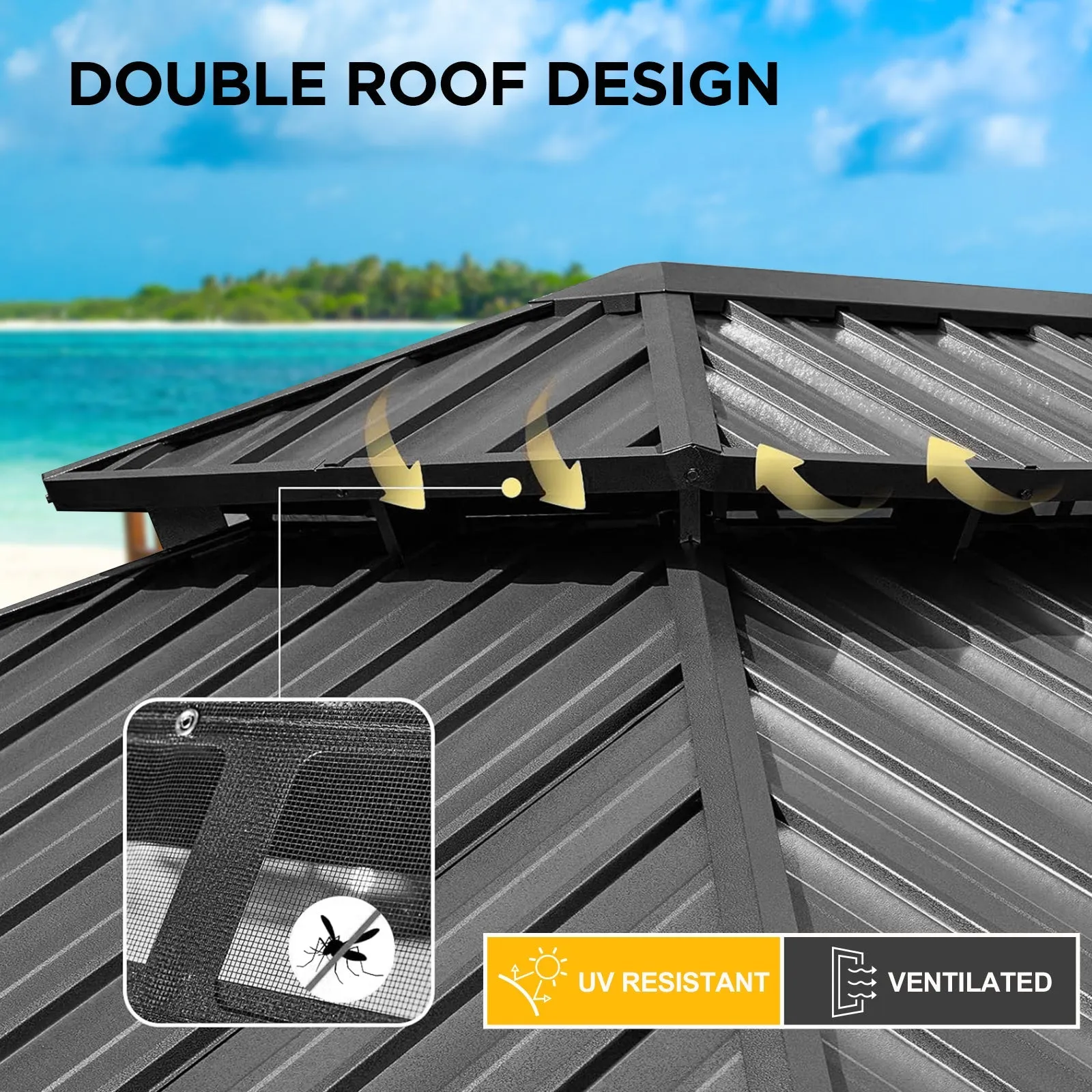10x12 Hardtop Gazebo, Galvanized Steel Double Roof with Aluminum Frame