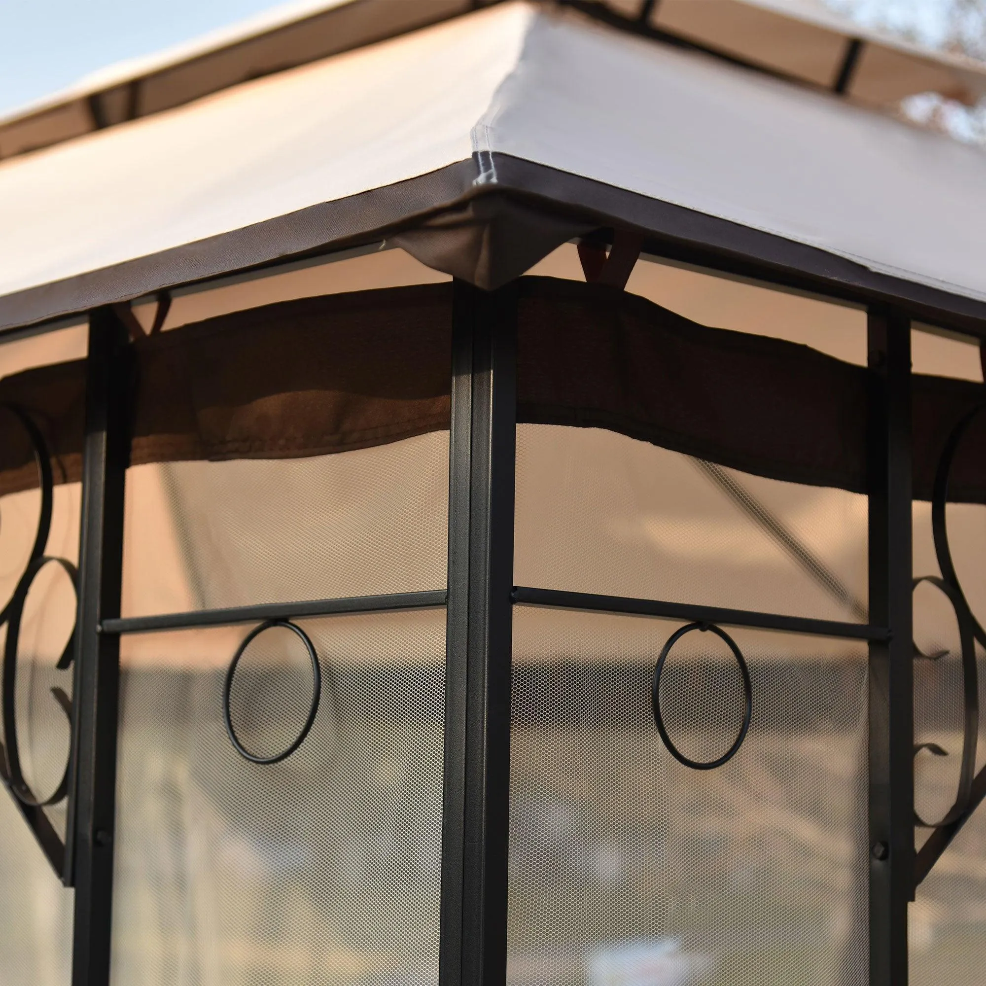 13 Ft. W x 9.7 Ft. D Iron Patio Outdoor Gazebo, Double Roof Soft Canopy Garden Backyard Gazebo with Mosquito Netting Suitable for Lawn, Garden, Backyard and Deck