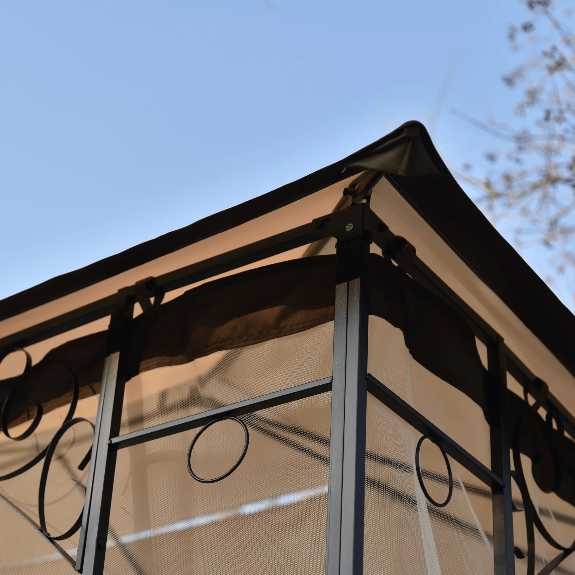 13 Ft. W x 9.7 Ft. D Iron Patio Outdoor Gazebo, Double Roof Soft Canopy Garden Backyard Gazebo with Mosquito Netting Suitable for Lawn, Garden, Backyard and Deck