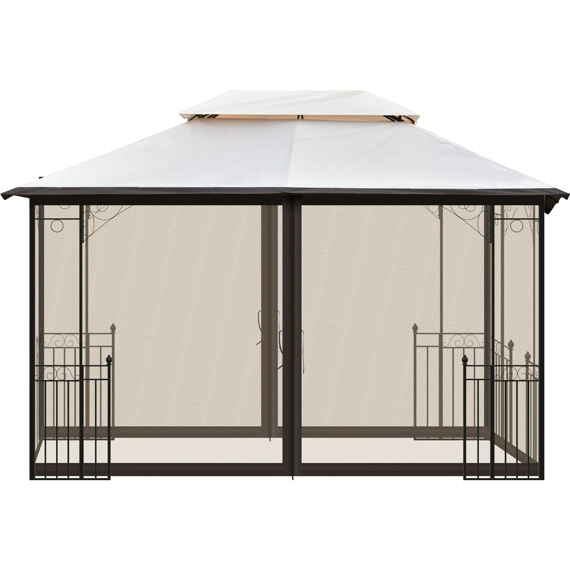 13 Ft. W x 9.7 Ft. D Iron Patio Outdoor Gazebo, Double Roof Soft Canopy Garden Backyard Gazebo with Mosquito Netting Suitable for Lawn, Garden, Backyard and Deck