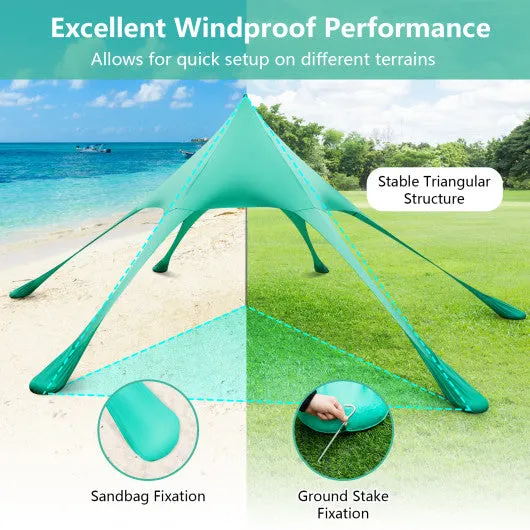 20 x 20 Feet Beach Canopy Tent with UPF50  Sun Protection and Shovel-Green