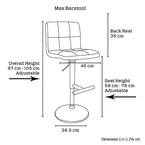 2X White Bar Stools With Faux Leather - Adjustable Height
