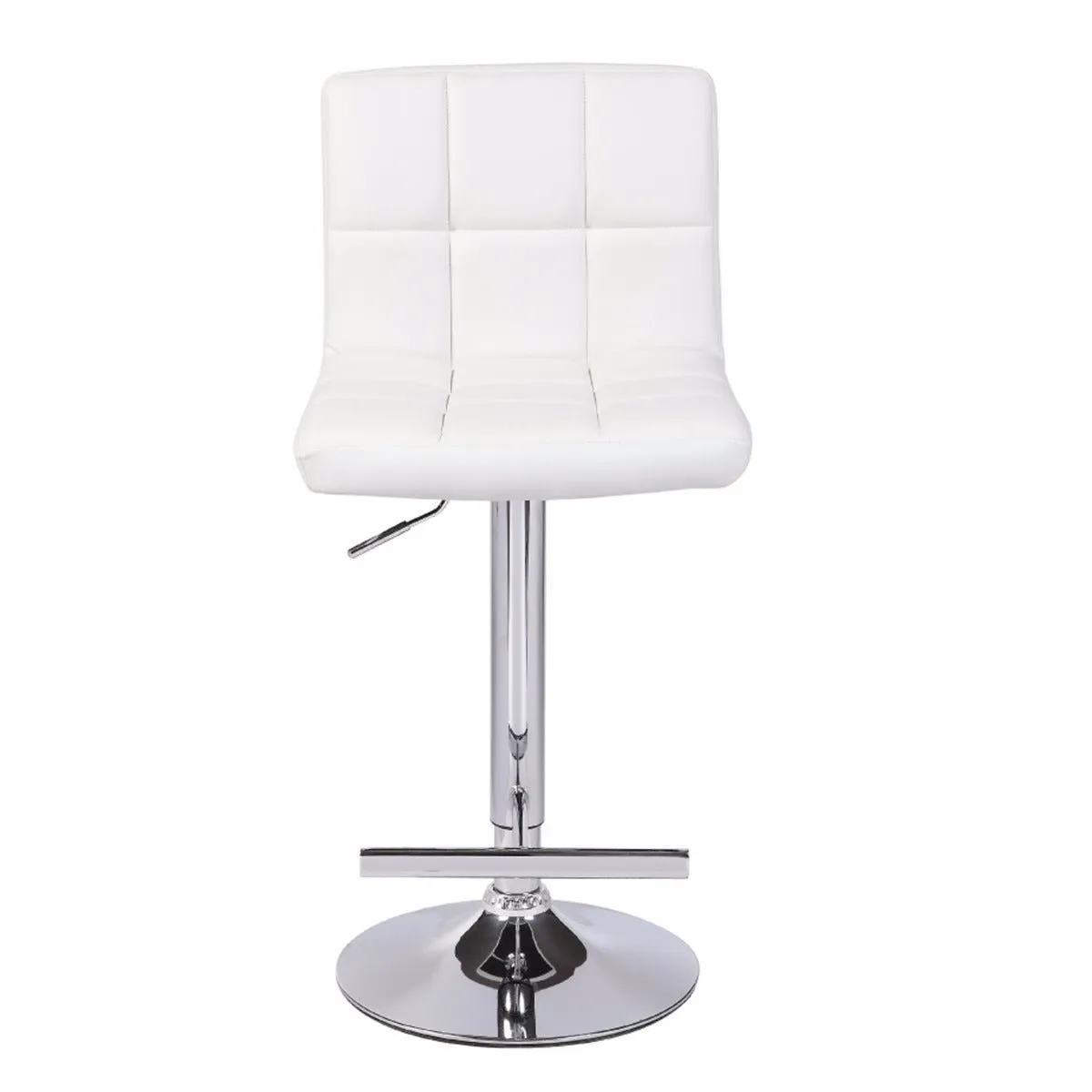 2X White Bar Stools With Faux Leather - Adjustable Height