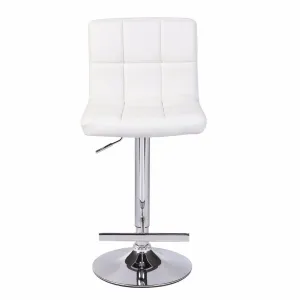 2X White Bar Stools With Faux Leather - Adjustable Height