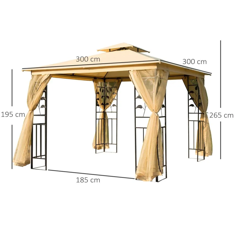 3 x 3m Double Top Gazebo-Beige