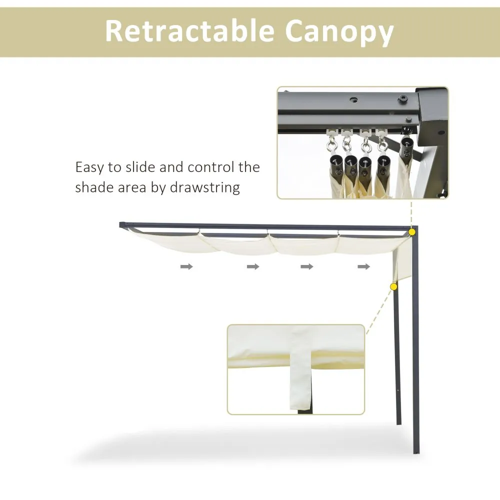 3 x 3m Outdoor Pergola Retractable Canopy Wall Mounted Gazebo Cream Outsunny