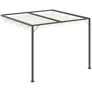 3 x 3m Outdoor Pergola Retractable Canopy Wall Mounted Gazebo Cream Outsunny