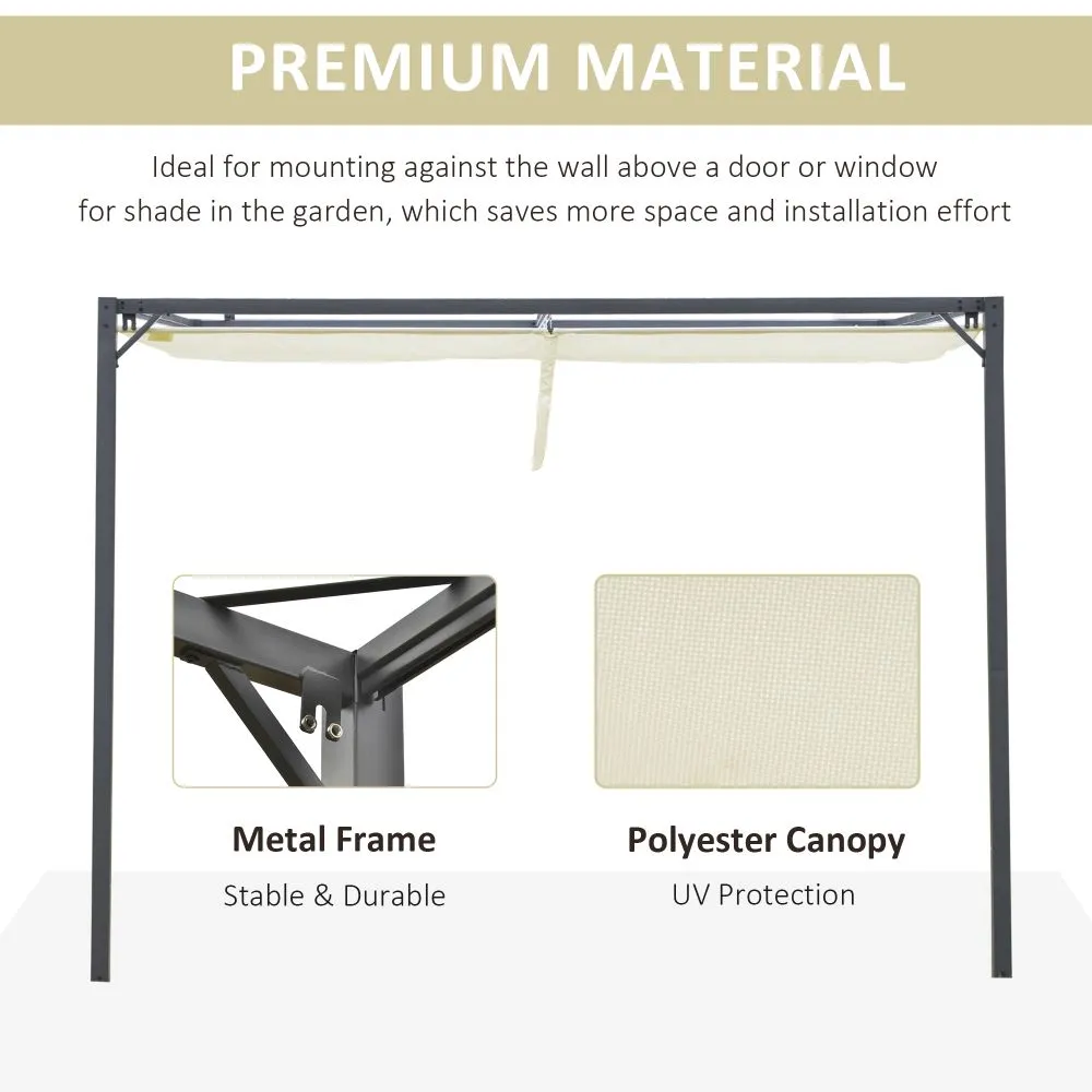 3 x 3m Outdoor Pergola Retractable Canopy Wall Mounted Gazebo Cream Outsunny