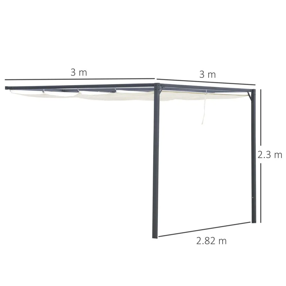 3 x 3m Outdoor Pergola Retractable Canopy Wall Mounted Gazebo Cream Outsunny