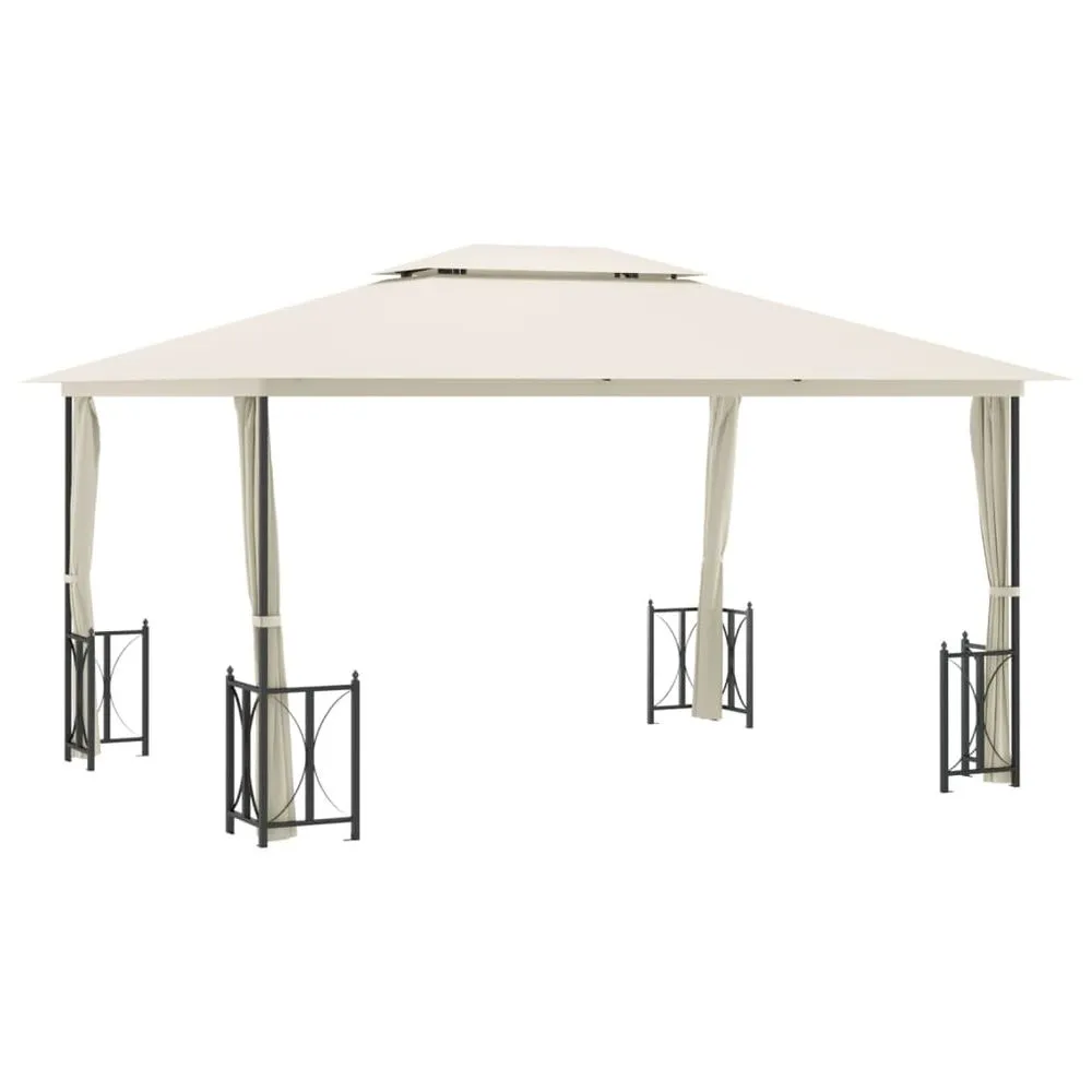 4 x 3m Gazebo with Sidewalls & Double Roofs Cream