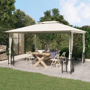 4 x 3m Gazebo with Sidewalls & Double Roofs Cream