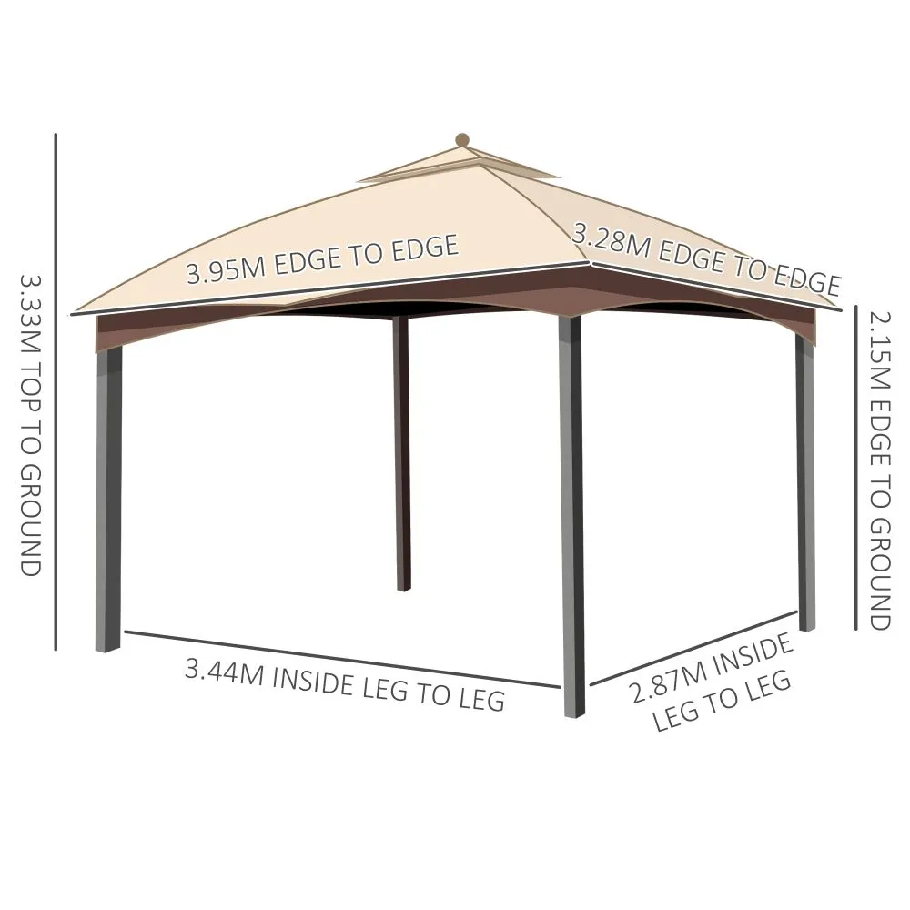 4 x 3m Patio Gazebo, Double Tier Roof, Removable Net Khaki