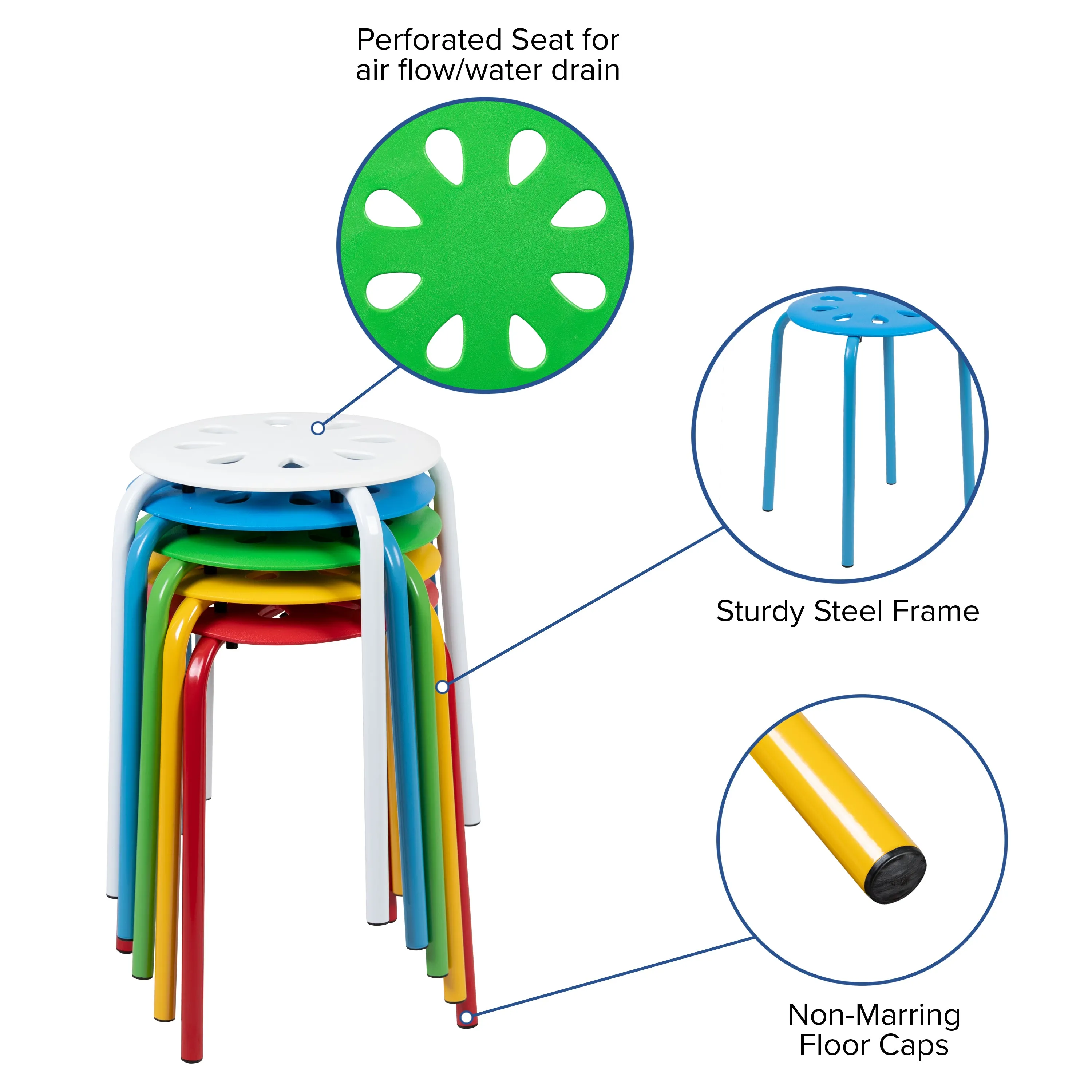 5PK Asstd. 17.5"H Stack Stools LE-S1-MC-GG