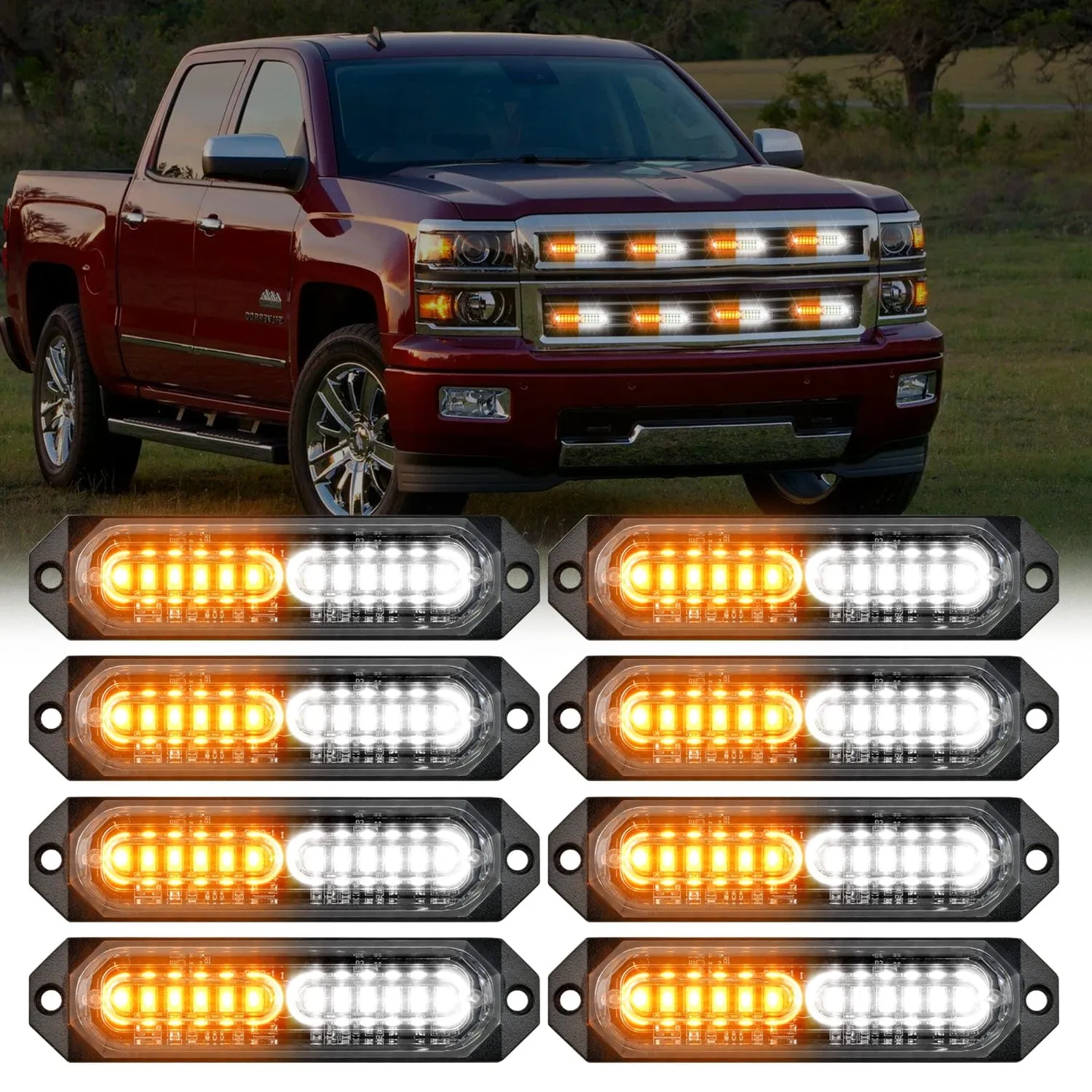 8PCS 12LED Amber White Emergency Strobe Lights