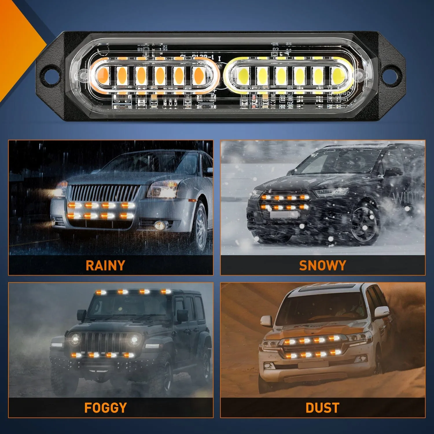 8PCS 12LED Amber White Emergency Strobe Lights