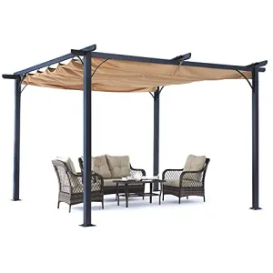 ABCCANOPY 10 x 10 Steel Retractable Pergola Gazebo, Weather-Resistant Rip-Lock Canopy for Your Patio Garden Yard, Khaki