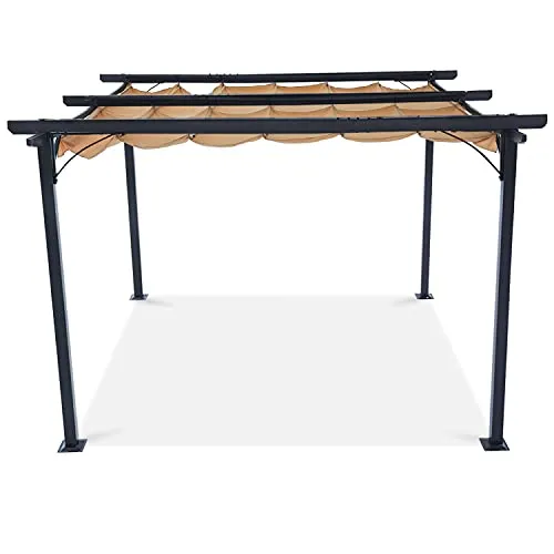 ABCCANOPY 10 x 10 Steel Retractable Pergola Gazebo, Weather-Resistant Rip-Lock Canopy for Your Patio Garden Yard, Khaki