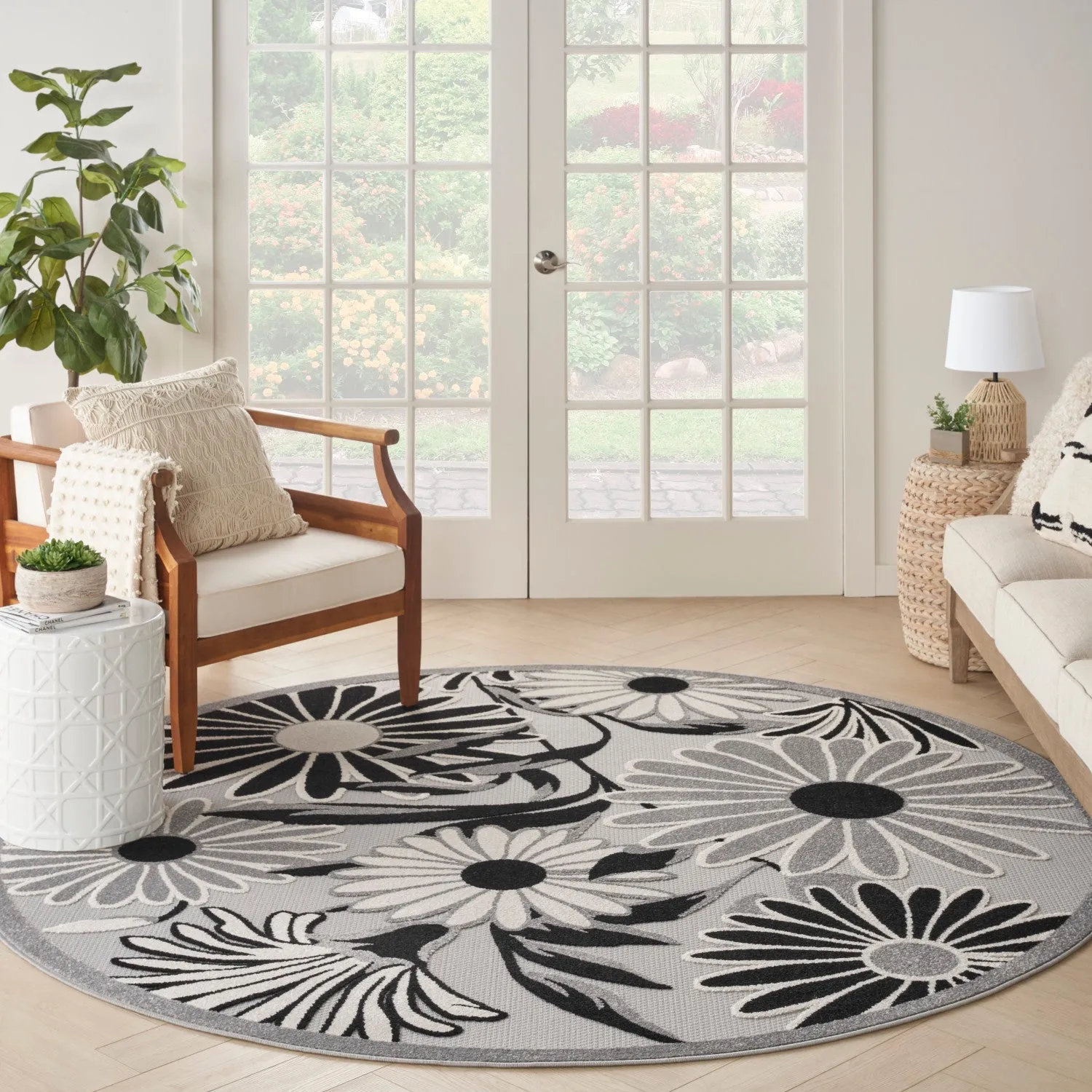 Aloha Black White Contemporary Indoor/Outdoor Rug