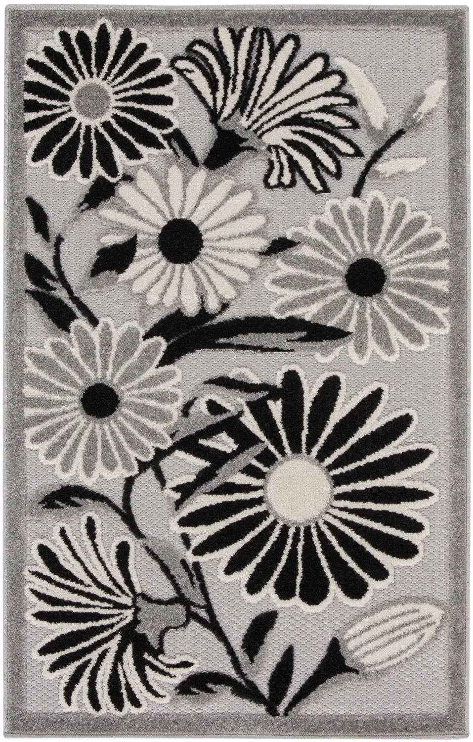 Aloha Black White Contemporary Indoor/Outdoor Rug
