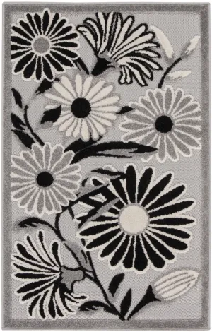Aloha Black White Contemporary Indoor/Outdoor Rug