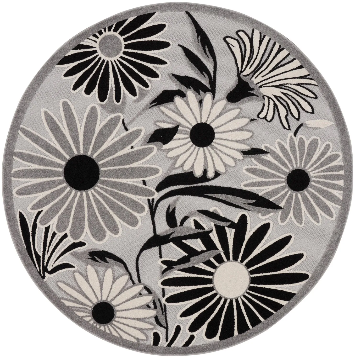 Aloha Black White Contemporary Indoor/Outdoor Rug