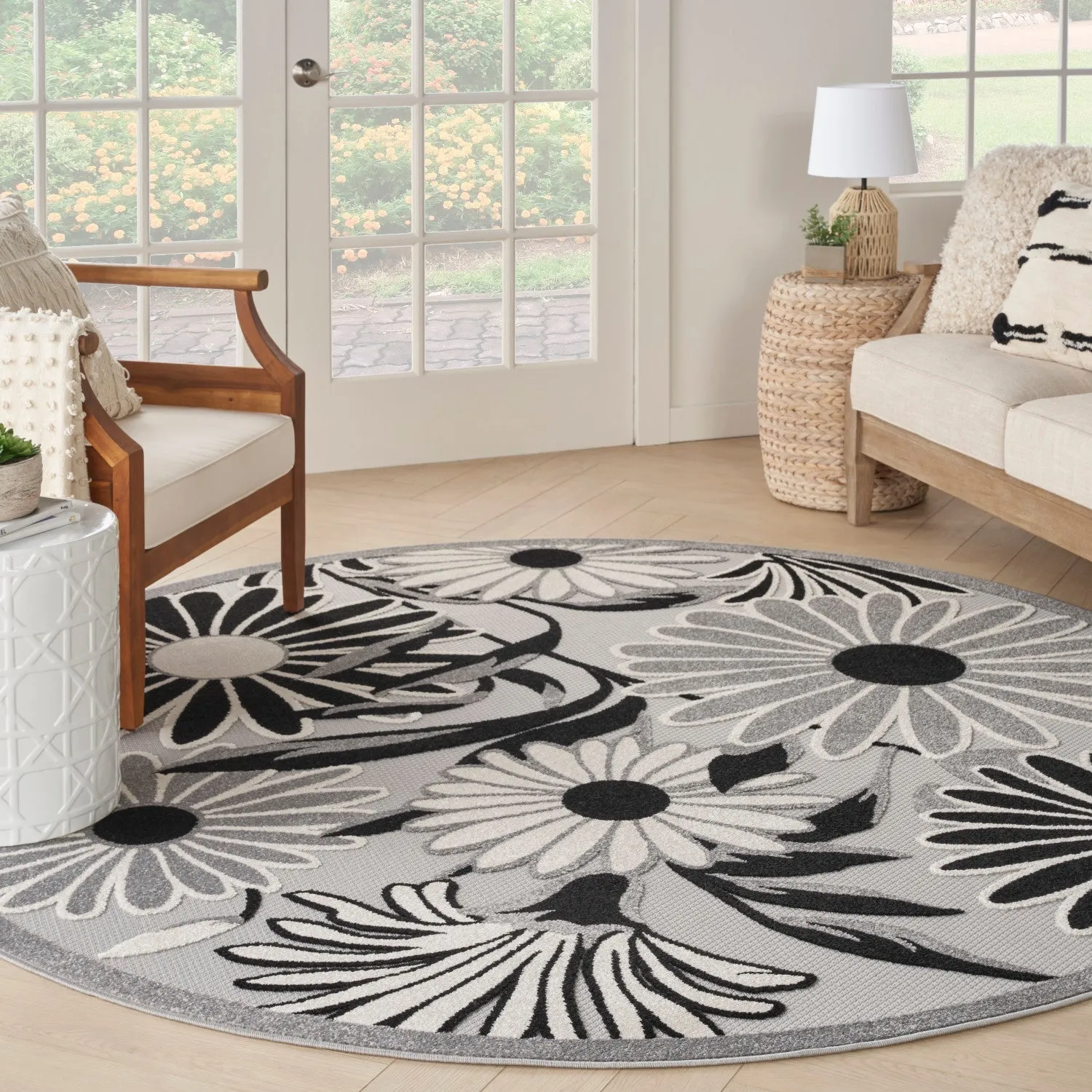 Aloha Black White Contemporary Indoor/Outdoor Rug