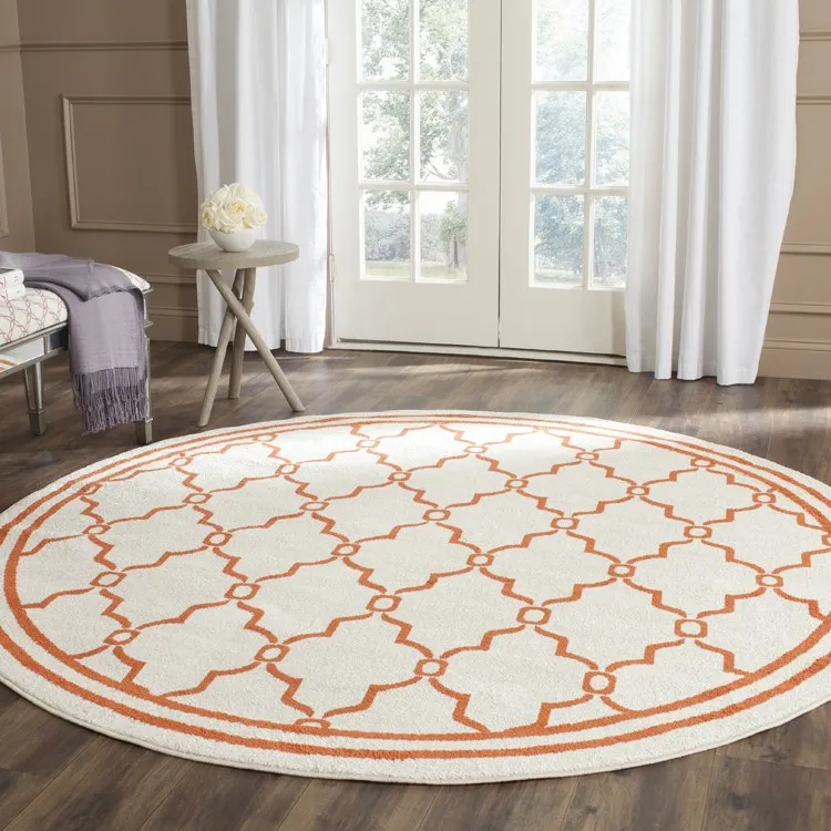 Amherst 7' x 7' Round Indoor/Outdoor Woven Area Rug - Beige/Orange