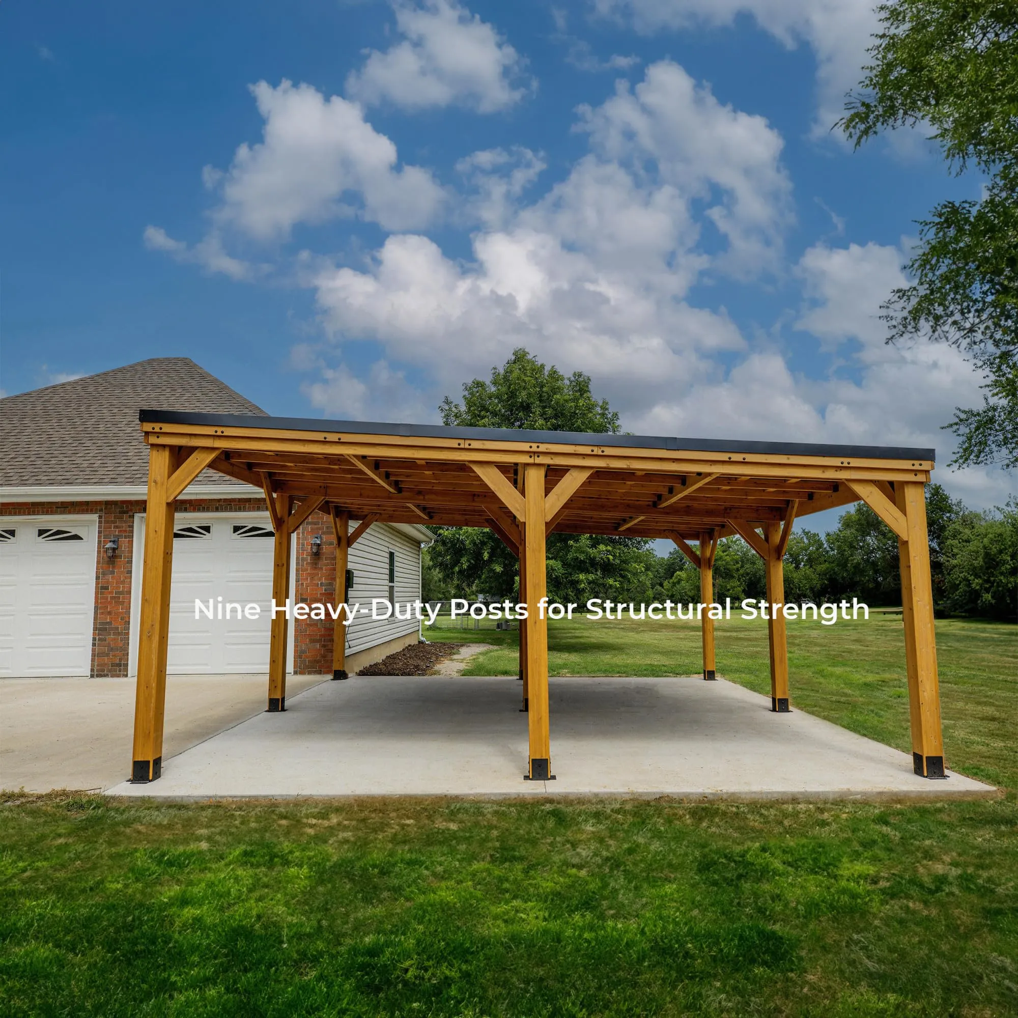 Backyard Discovery Kingsport 20 ft. x 20 ft. All Cedar Wooden Carport Gazebo with Hard Top Steel Roof