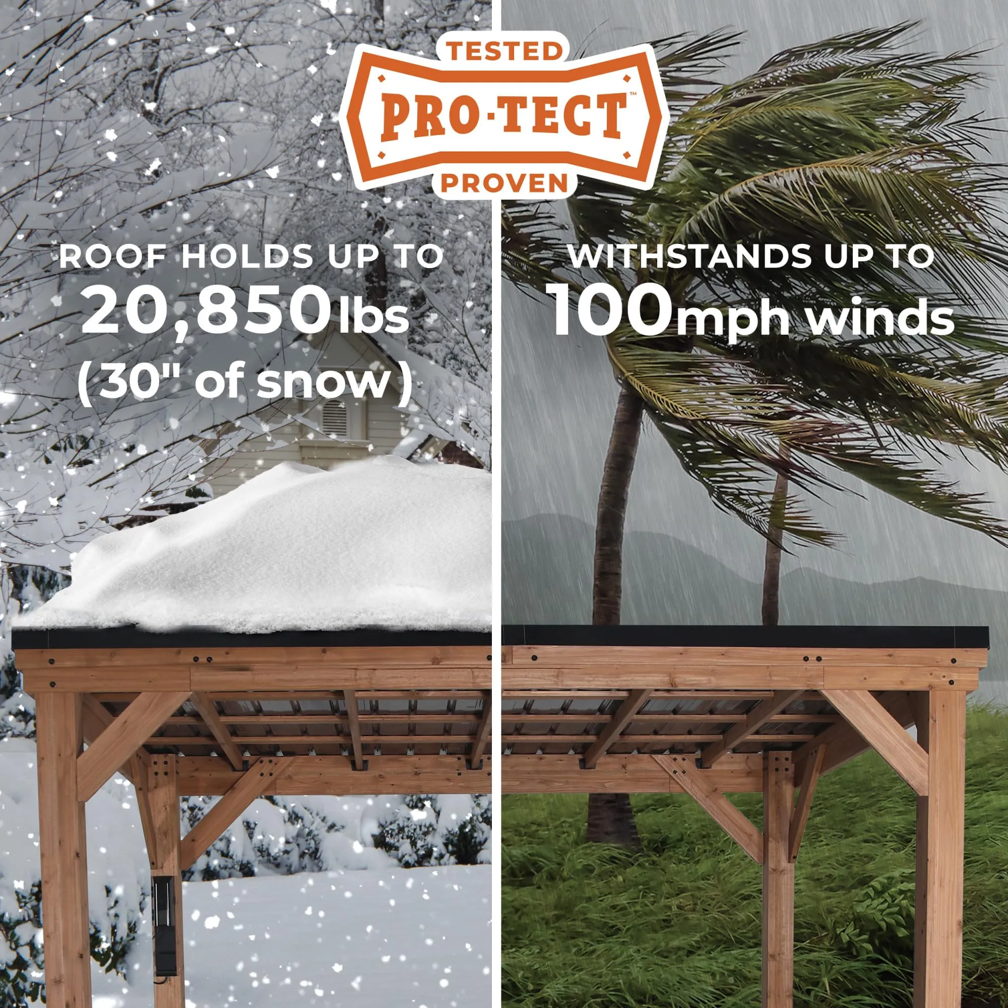 Backyard Discovery Kingsport 20 ft. x 20 ft. All Cedar Wooden Carport Gazebo with Hard Top Steel Roof