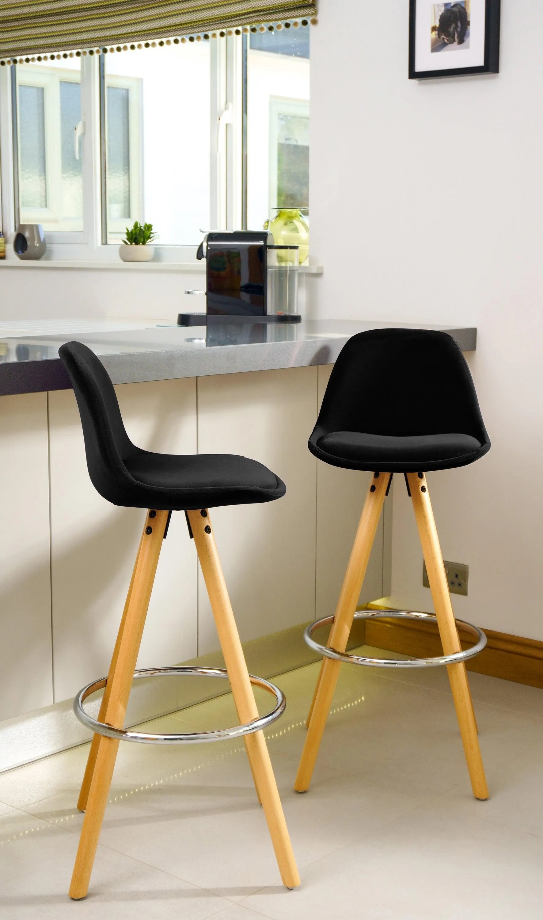 Barcelona Bar Stools Matte Velvet - Black