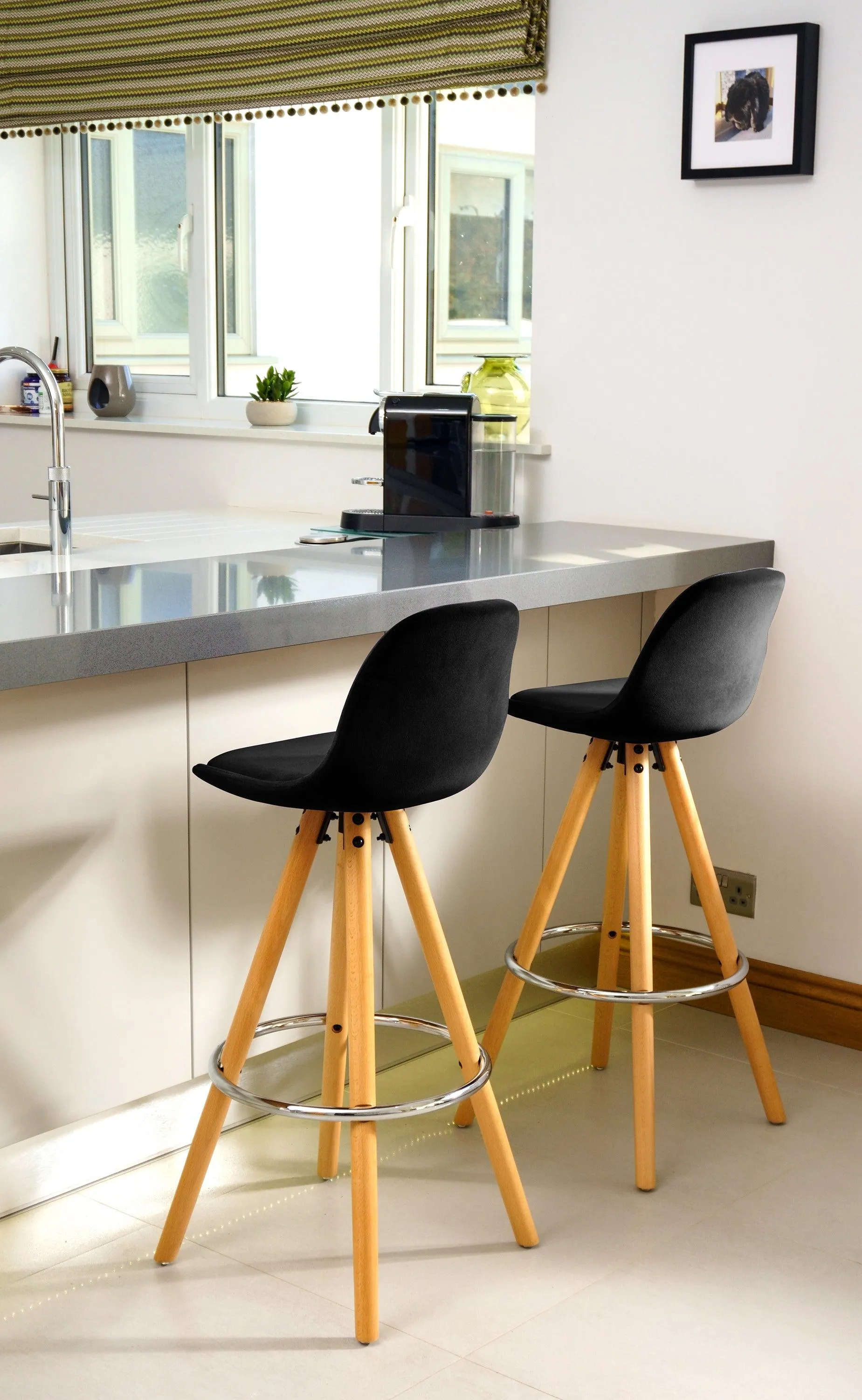 Barcelona Bar Stools Matte Velvet - Black