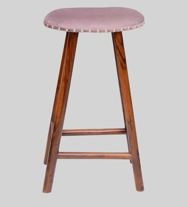 Bayern Mango Wood Bar Stool In Velvet Pink Colour
