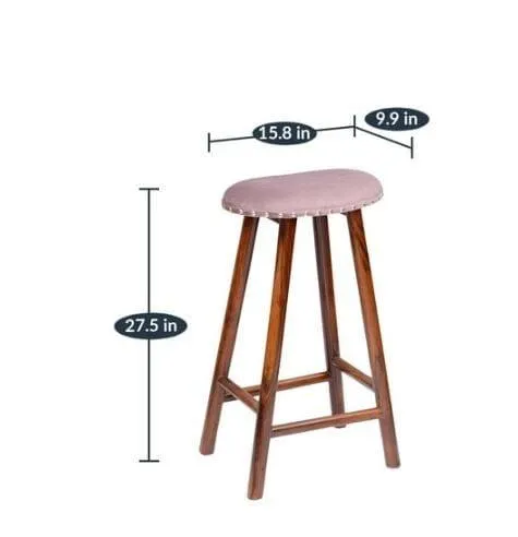 Bayern Mango Wood Bar Stool In Velvet Pink Colour