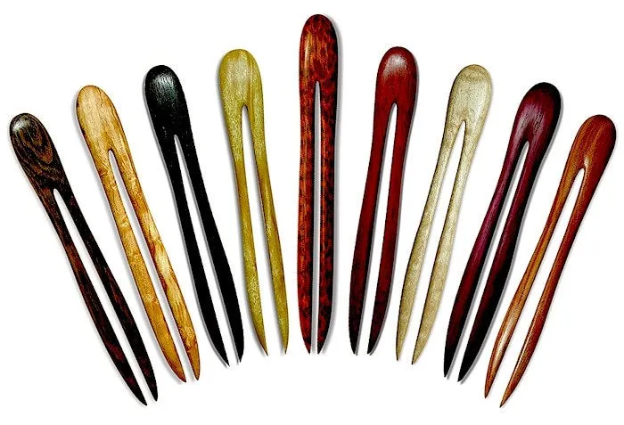 Birdseye Maple shorty 5" long wood hair pins, wooden hair pins, hair pick, wood hair forks,