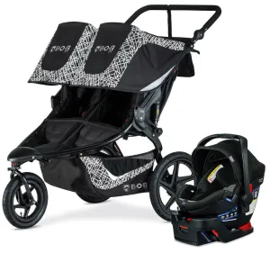 BOB Revolution Flex 3.0 Duallie Double Jogging Stroller   Britax B-Safe Ultra Gen1 Infant Car Seat Travel System Bundle - Lunar Black/StayClean Gray