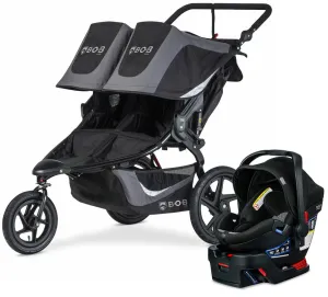 BOB Revolution Flex 3.0 Duallie Double Jogging Stroller   Britax Ultra Gen1 Infant Car Seat Travel System Bundle - Graphite Black/StayClean Gray