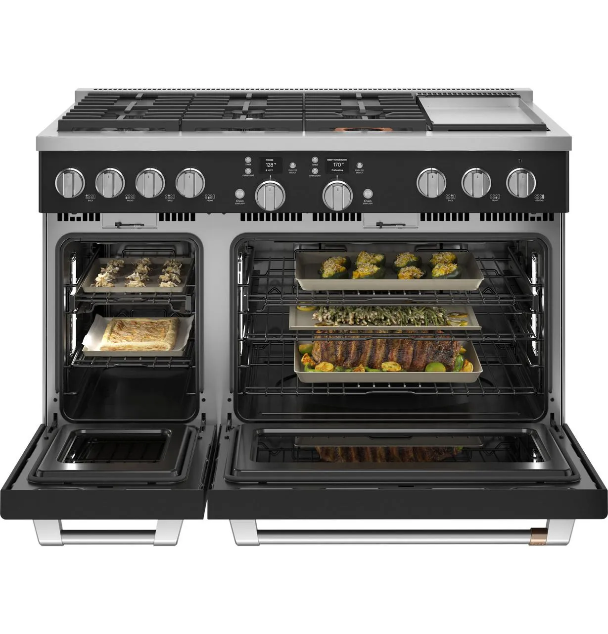 Cafe C2Y486P3TD1 Caf(eback)™ 48" Smart Dual-Fuel Commercial-Style Range with 6 Burners and Griddle (Natural Gas)