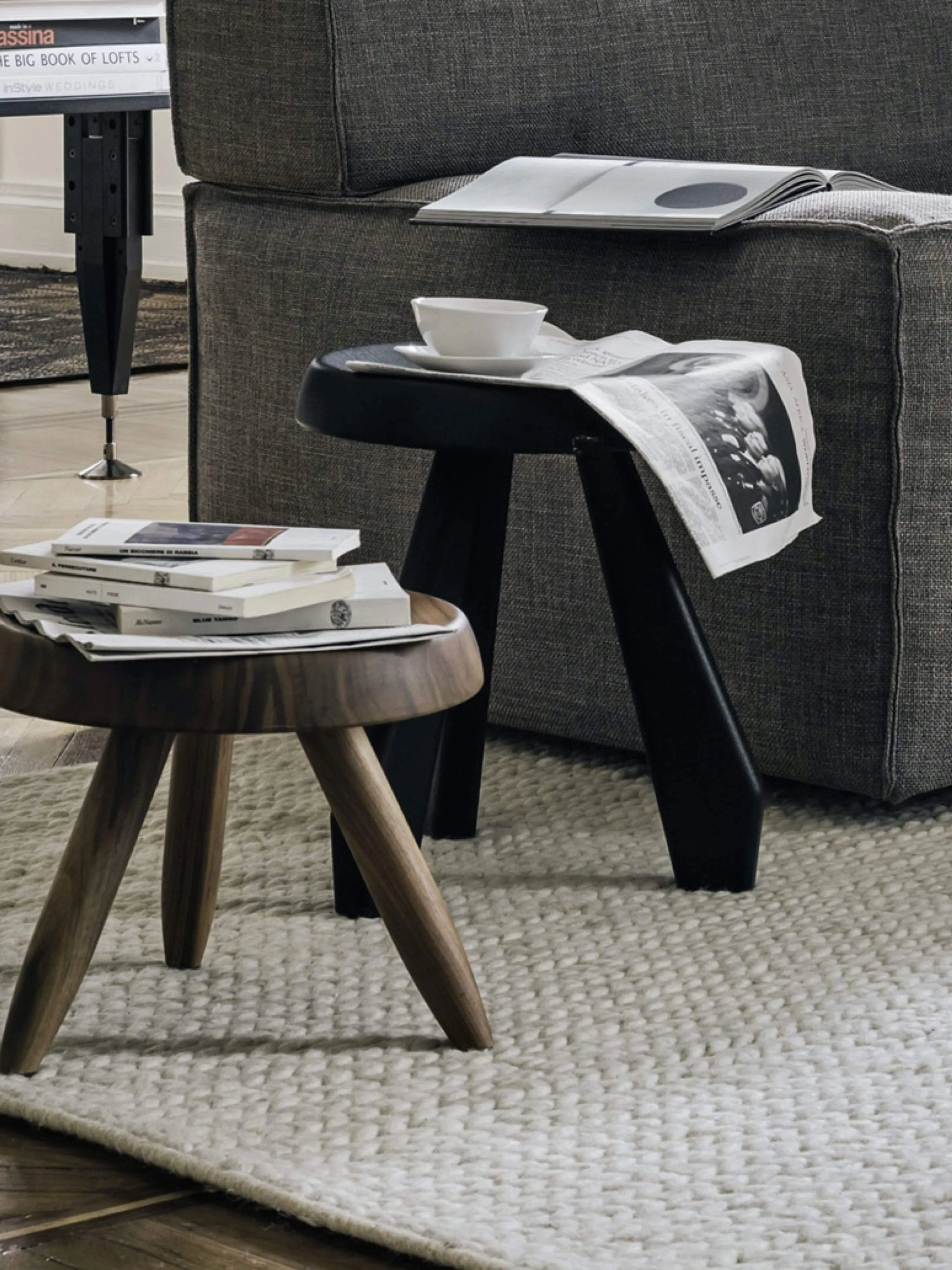 Charlotte Perriand Tabouret Meribel Stool in Black Oak by Cassina