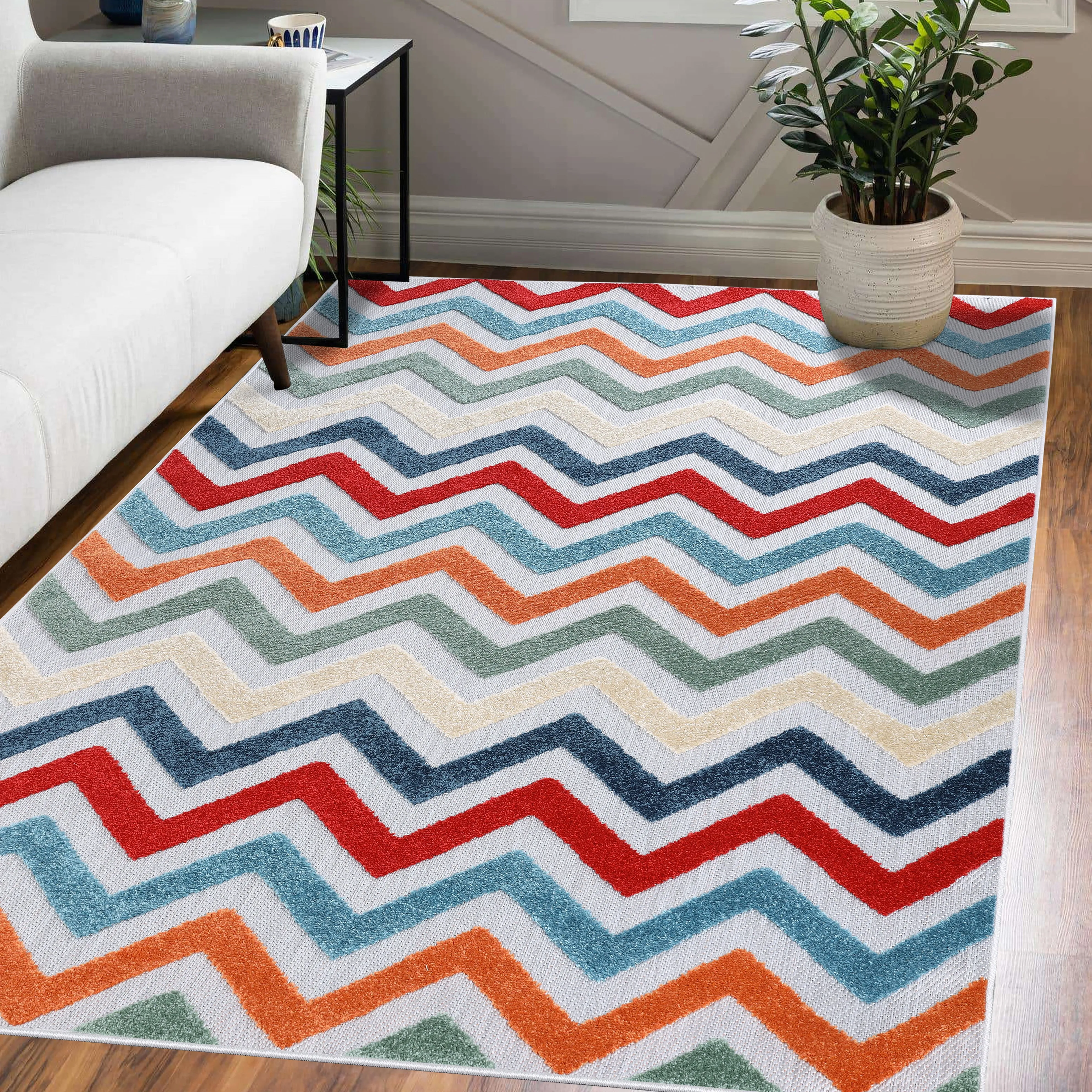 Chevron Zig-Zag Geometric Modern Indoor Outdoor Area Rug