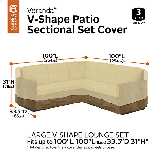 Classic Accessories 55-882-011501-RT Veranda Patio V-Shaped Sectional Sofa Cover, Large, Pebble/Bark/Earth, Patio Furniture Covers