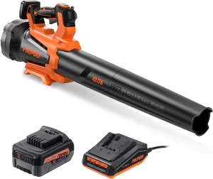 Cordless 20V Brushless Leaf Blower with 4.0Ah Battery and Fast Charger with Turbo Mode & Variable Speed Trigger