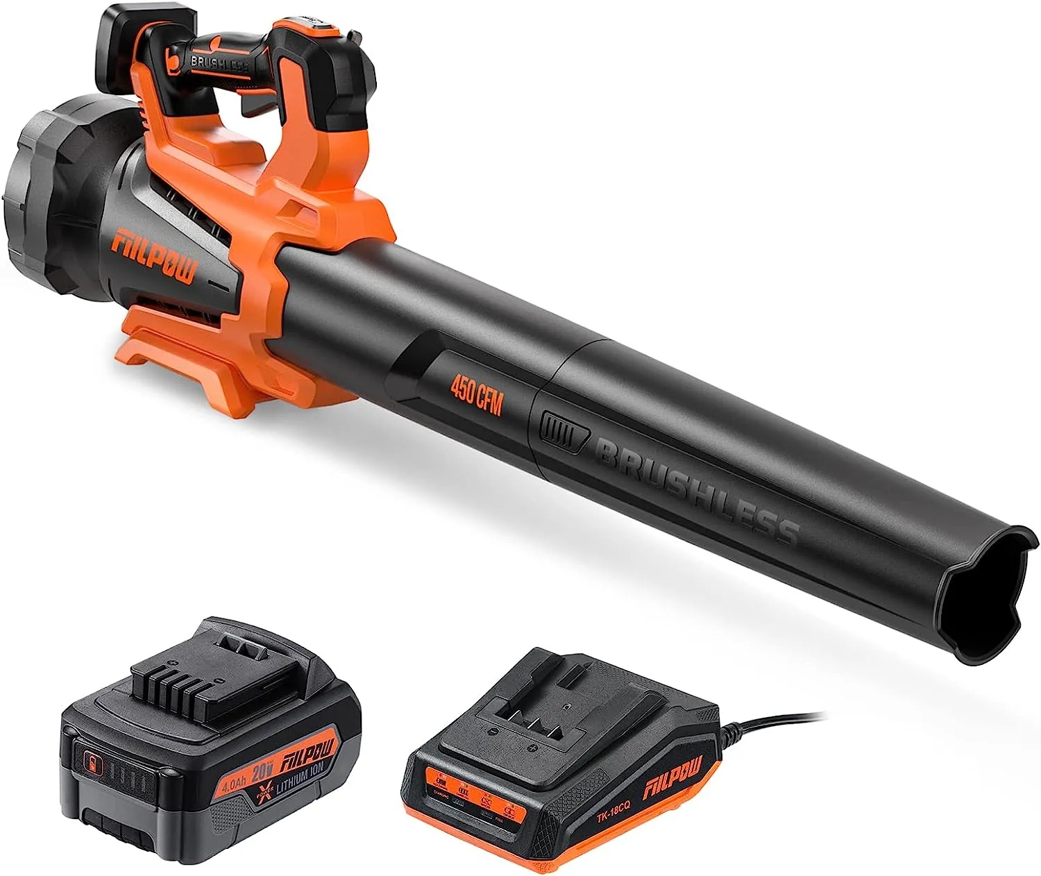 Cordless 20V Brushless Leaf Blower with 4.0Ah Battery and Fast Charger with Turbo Mode & Variable Speed Trigger