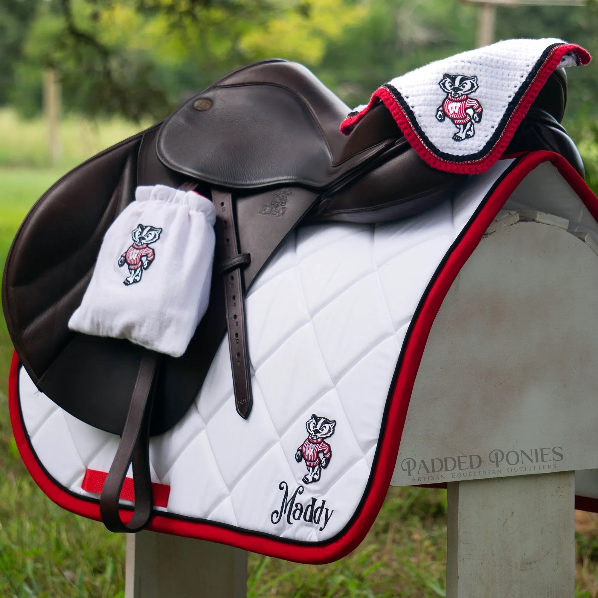Custom Stirrup Covers Collegiate Sports Patch