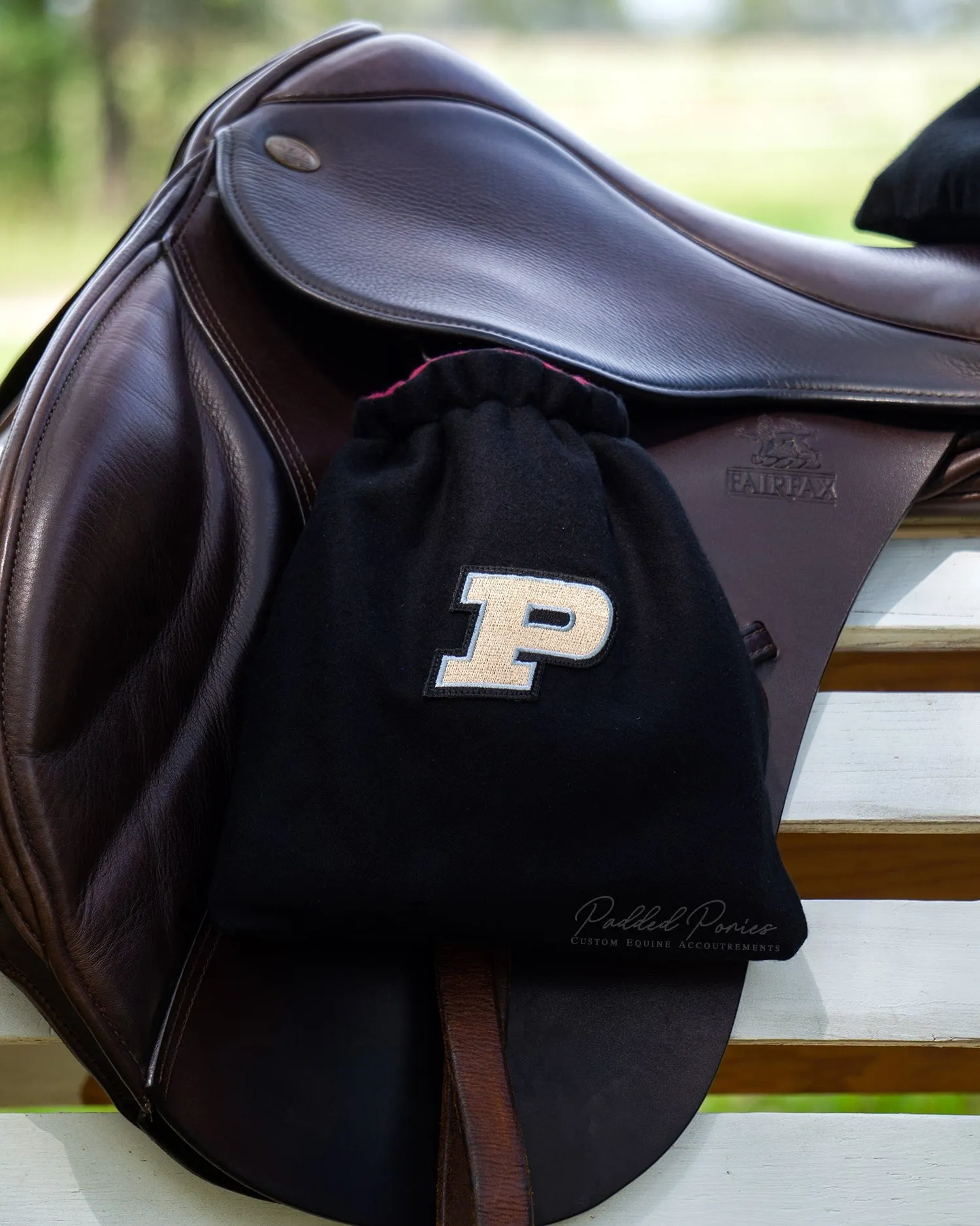 Custom Stirrup Covers Collegiate Sports Patch