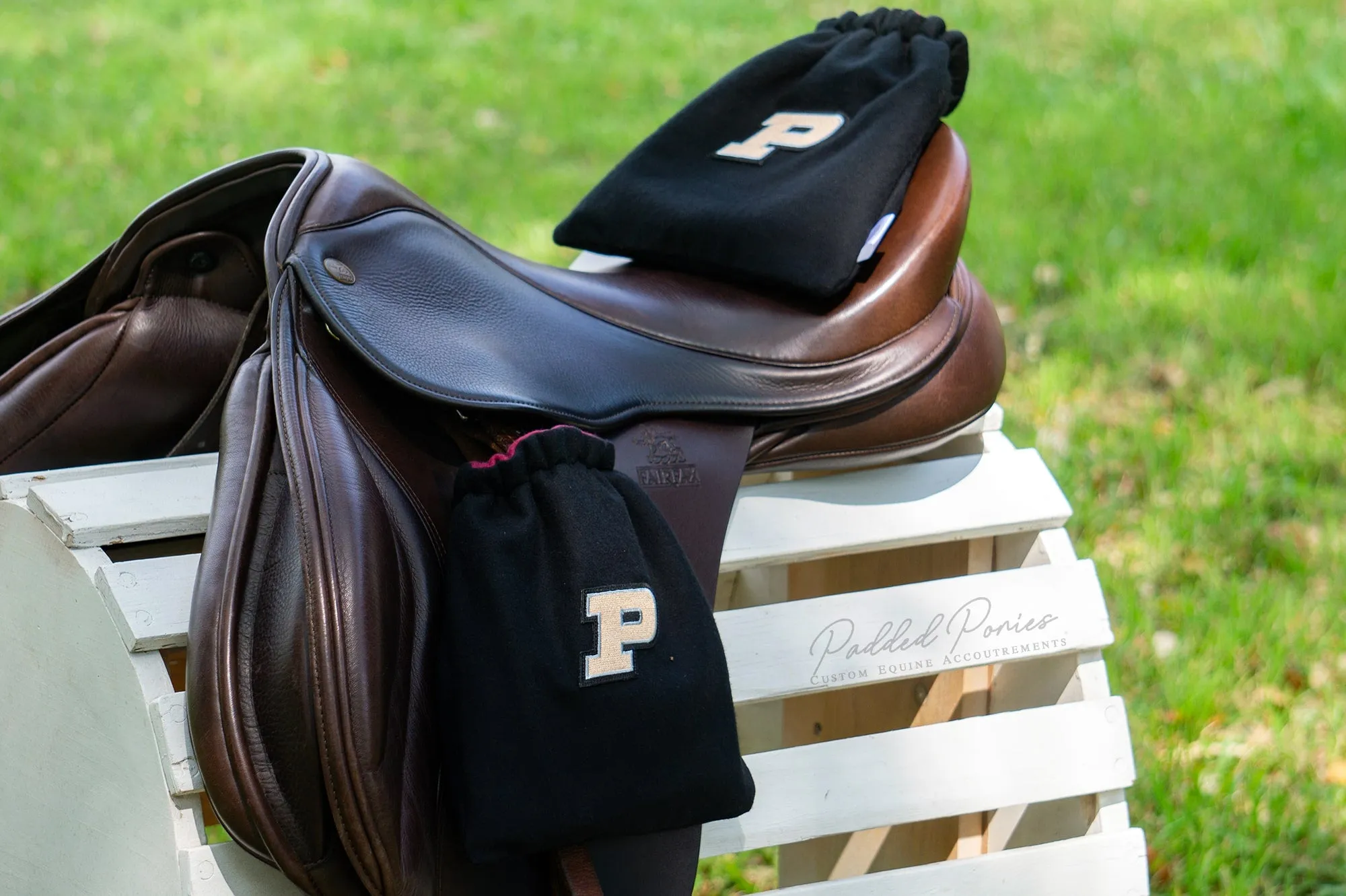 Custom Stirrup Covers Collegiate Sports Patch