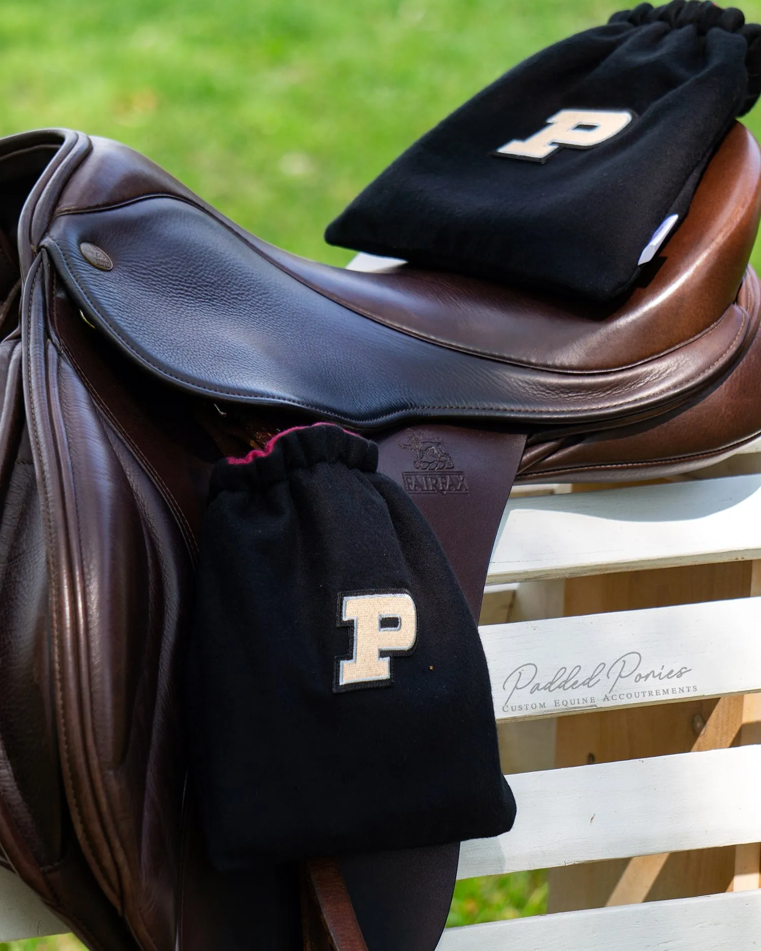 Custom Stirrup Covers Collegiate Sports Patch