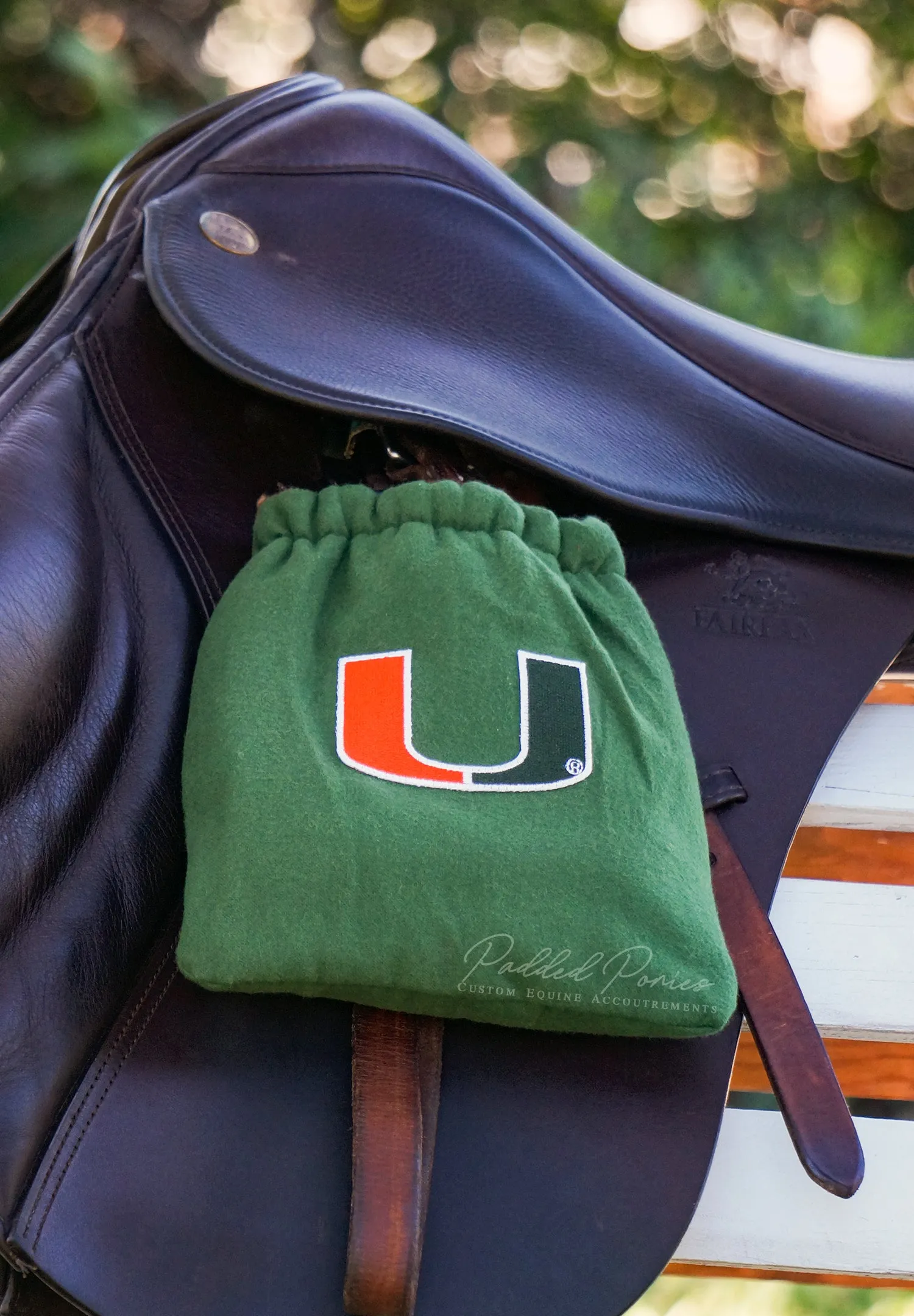 Custom Stirrup Covers Collegiate Sports Patch