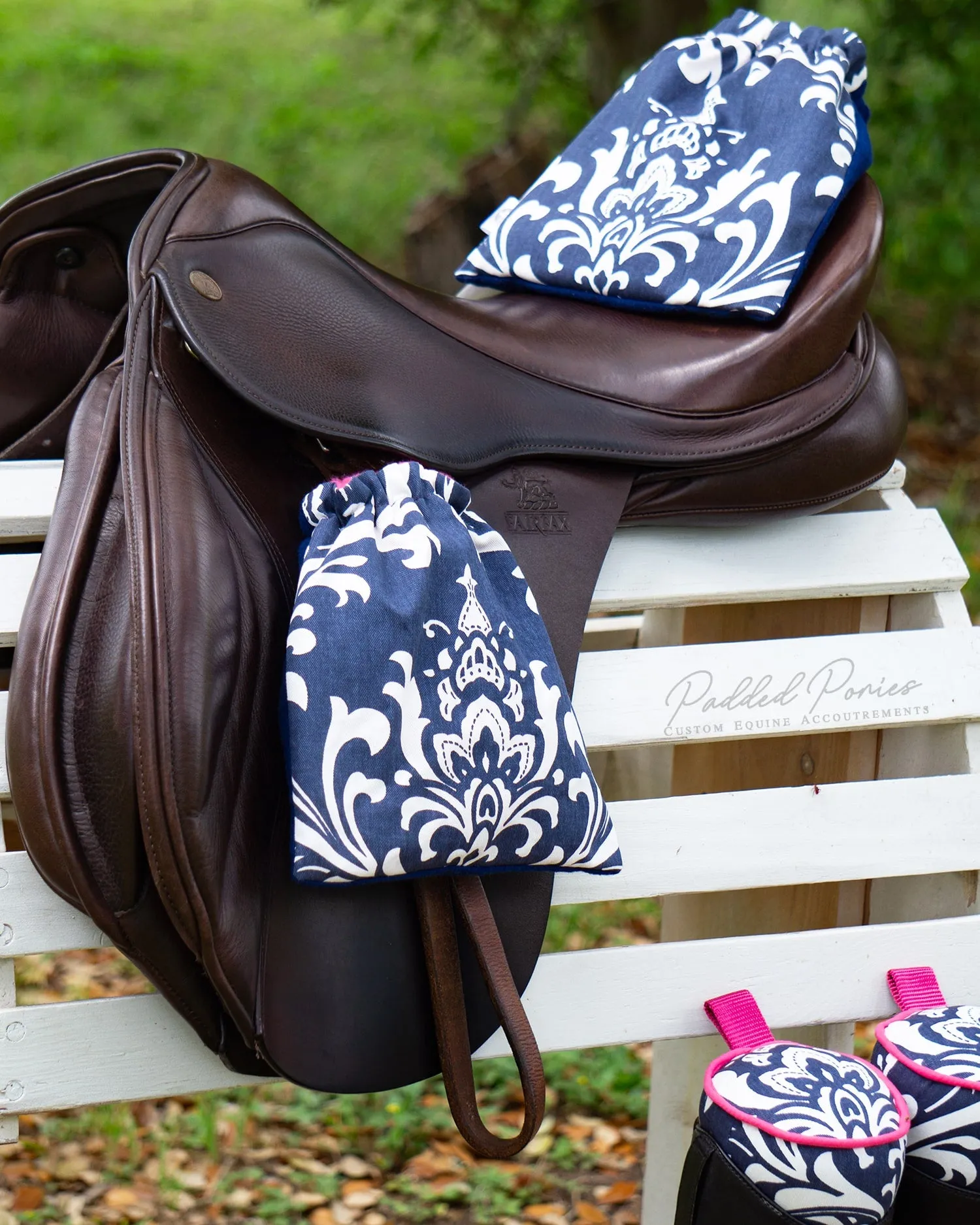 Custom Stirrup Covers Damask