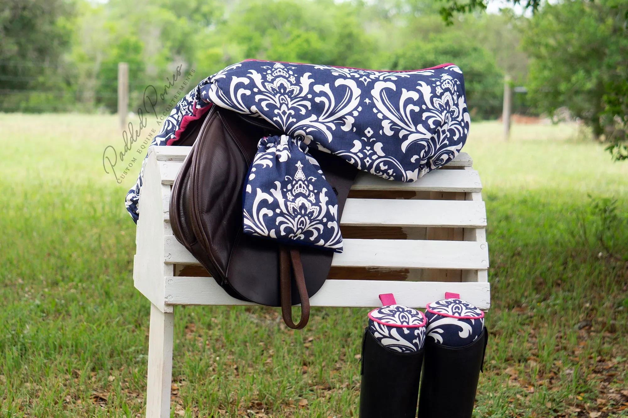 Custom Stirrup Covers Damask